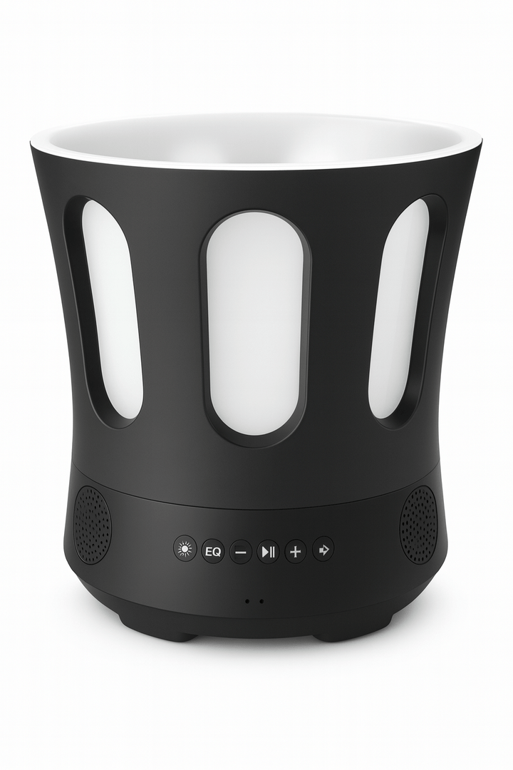 SaunaLife Bluetooth sauna bucket and ladle with sleek design and built-in speakers for a relaxing experience