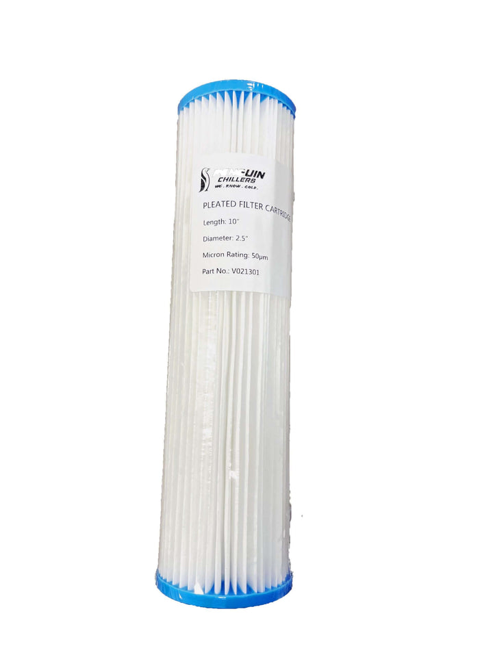 Penguin Chillers filter cartridge, 20 inches long, 2.5 inches diameter, 50 micron rating for water filtration