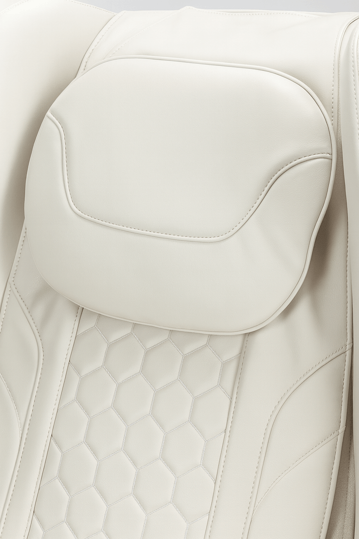 Kahuna compact massage chair for home featuring a soft, hexagon-patterned upholstery and supportive headrest