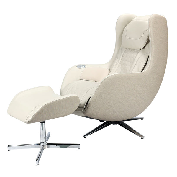 Kahuna compact massage chair for home in beige with matching ottoman and modern design