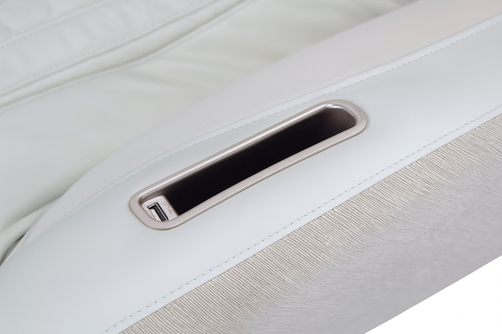 Close-up of Kahuna compact massage chair for home showing the sleek design and armrest detail