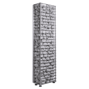 HUUM compact sauna heater kit featuring a sleek design with stacked stones for efficient heating
