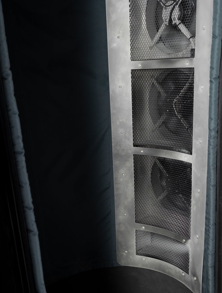 Vacuactivus cryotherapy chamber for home featuring multiple ventilation fans for effective cooling