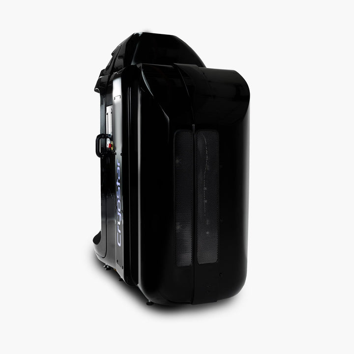 Compact Vacuactivus cryotherapy chamber for home with sleek black design and user-friendly controls