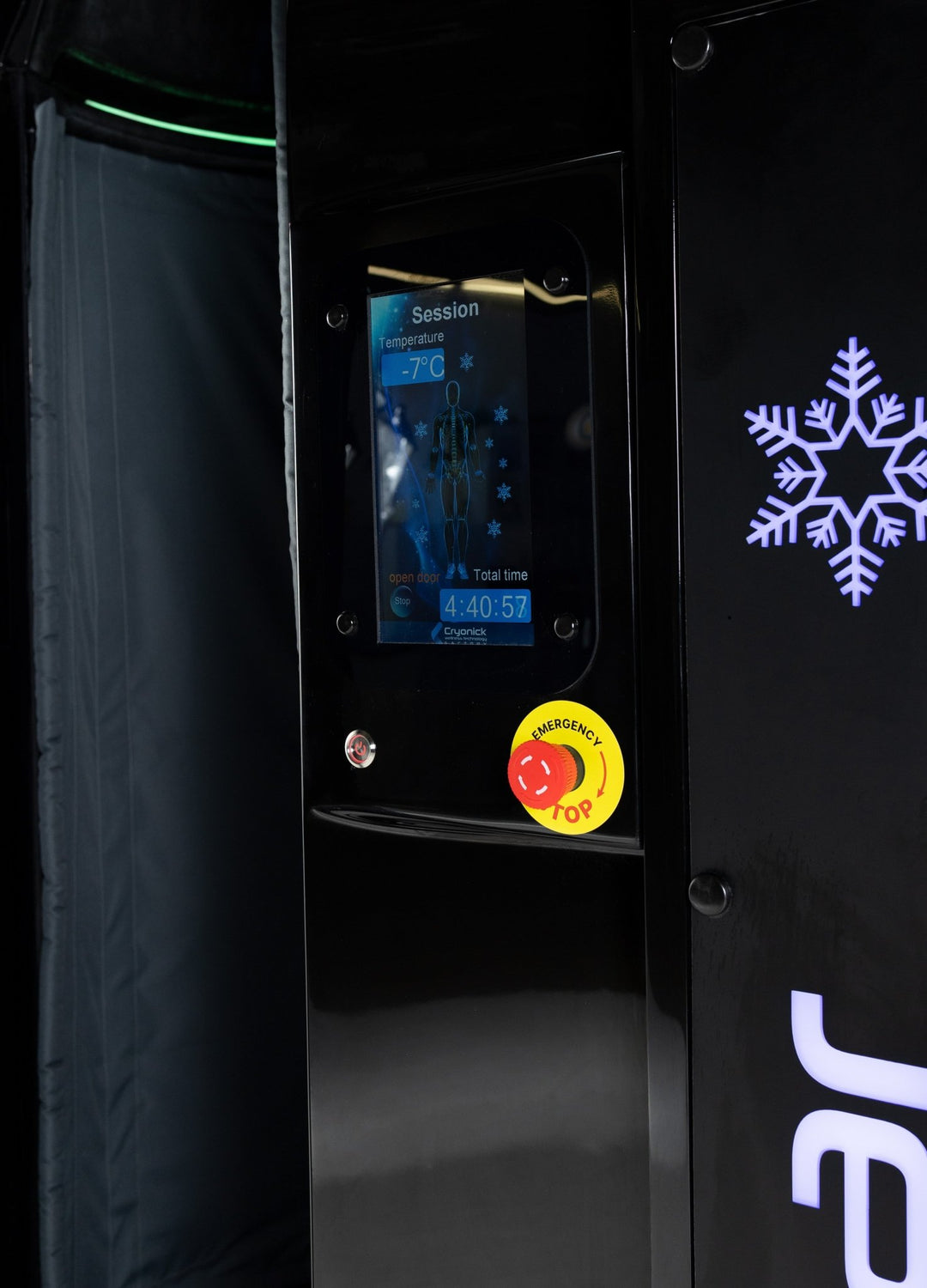 Vacuactivus cryotherapy chamber for home featuring a digital control panel and temperature display