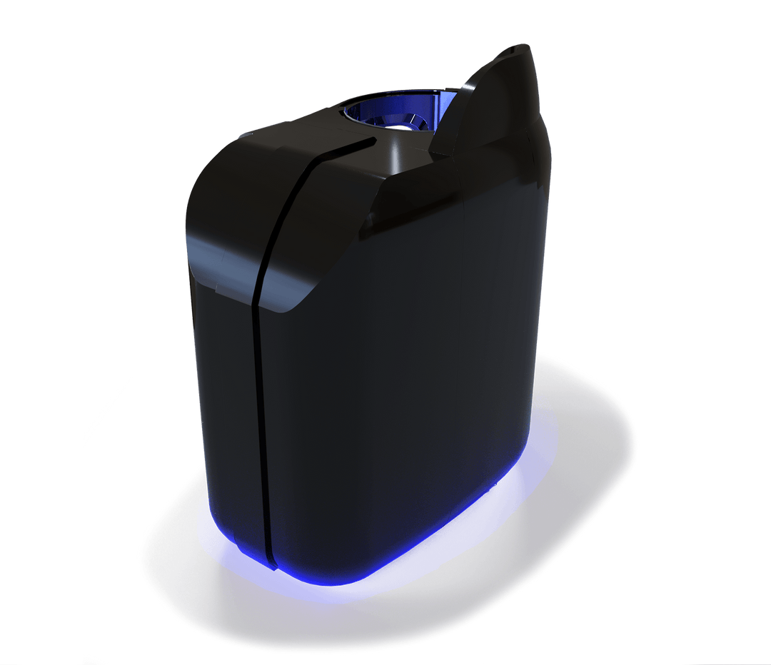 Vacuactivus sleek black cryotherapy chamber for home with glowing blue accents for personal wellness