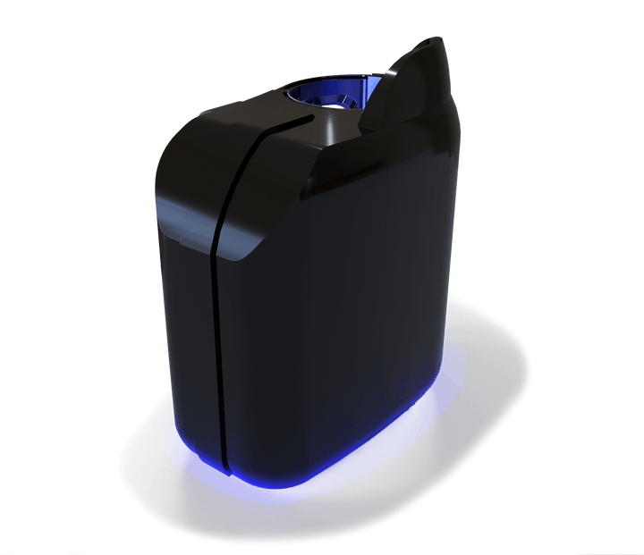 Vacuactivus sleek black cryotherapy chamber for home with glowing blue accents for personal wellness