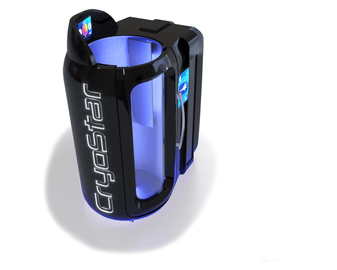 Vacuactivus Cryotherapy Chamber for home with sleek design and glowing interior for wellness and recovery