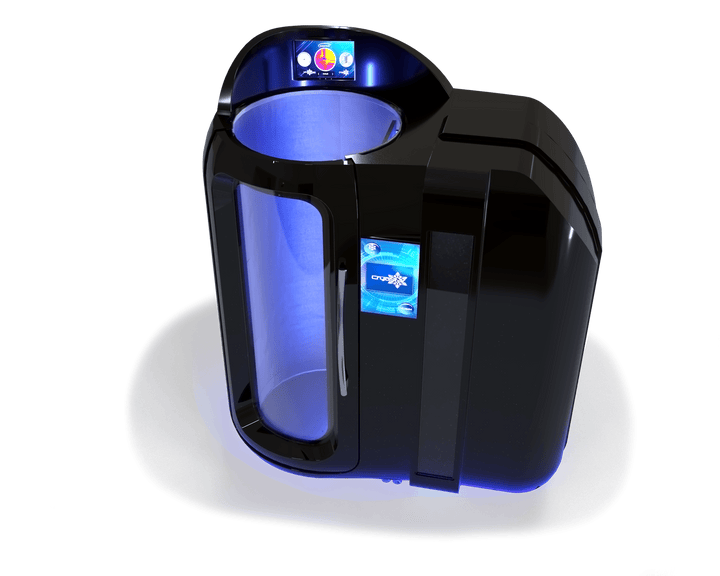 Vacuactivus cryotherapy chamber for home featuring sleek design and digital controls for effective recovery