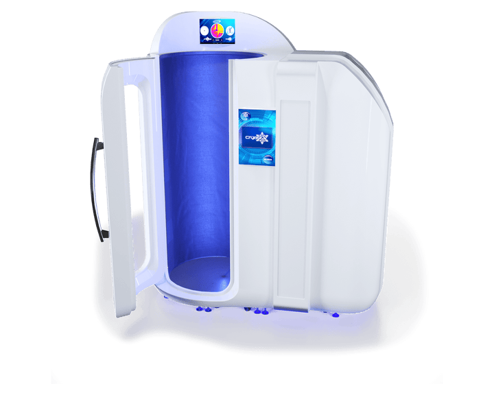 Vacuactivus cryotherapy chamber for home featuring an illuminated interior and user-friendly design