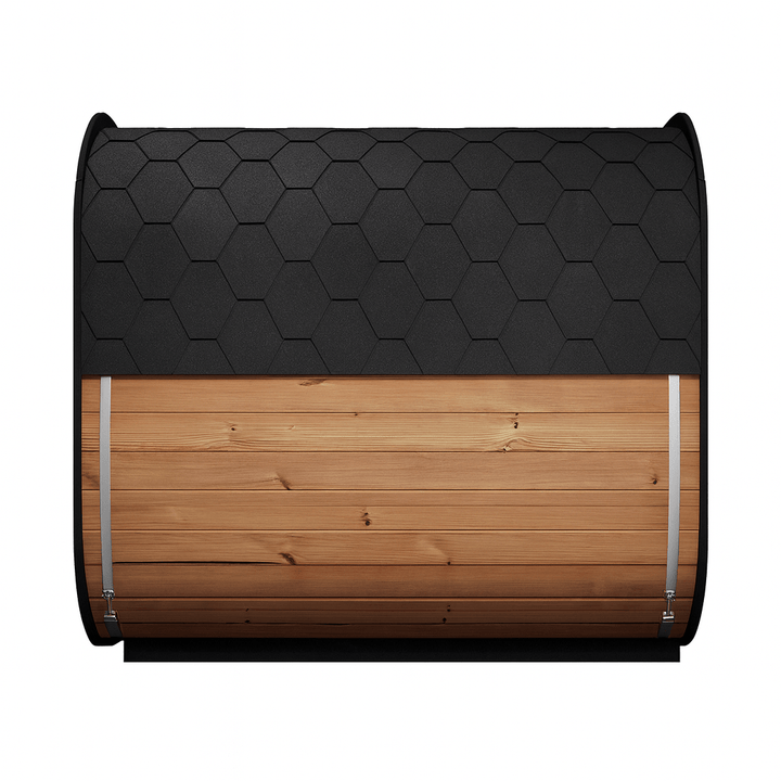 Cube-Series sauna for sale featuring a sleek hexagonal roof and natural wood finish for an authentic sauna experience