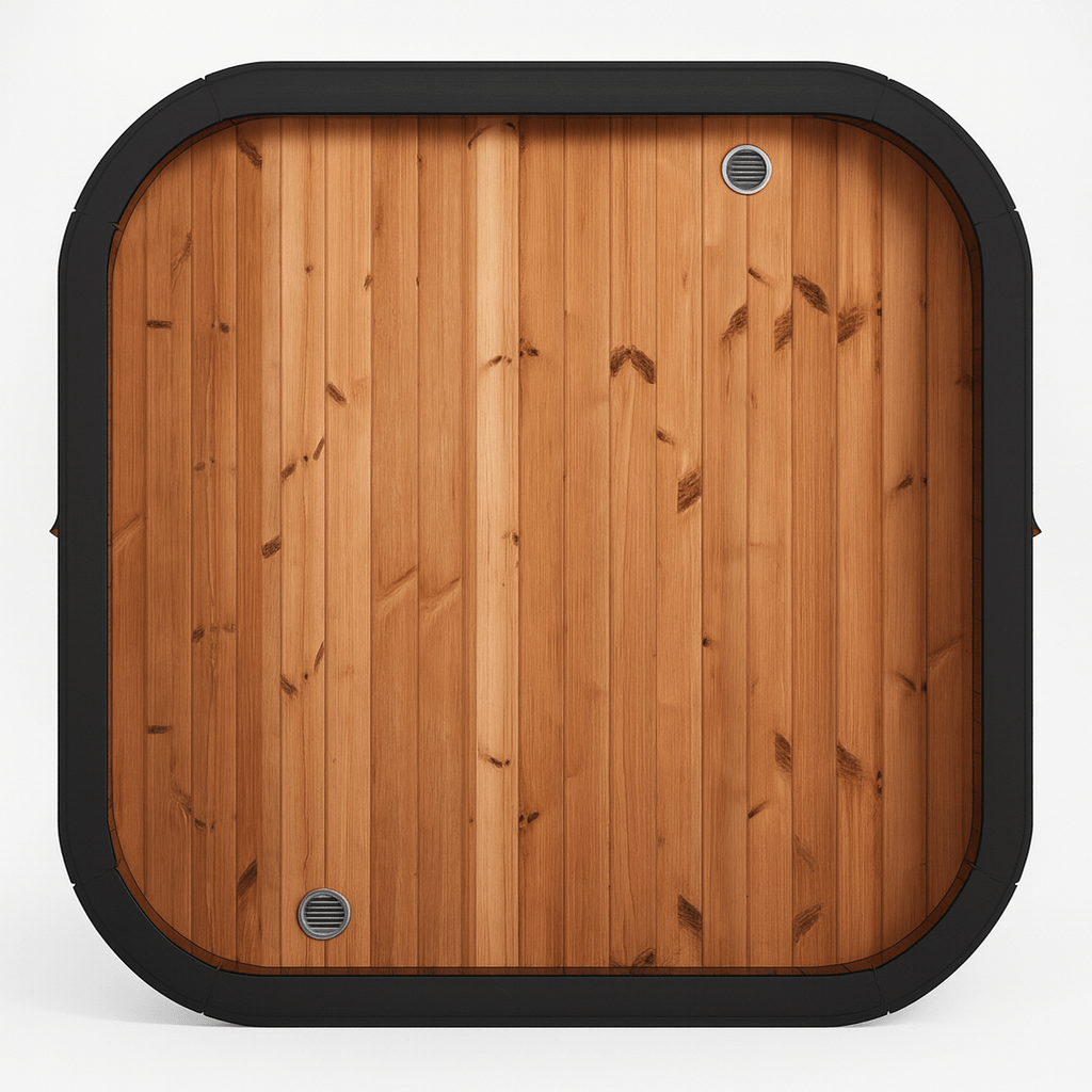 Cube-Series sauna for sale with a sleek wooden design and rounded corners for a modern touch