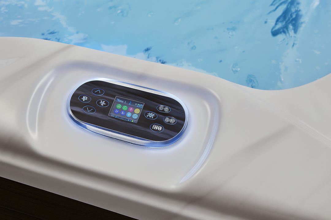 Control panel of Luxury Spa Danika Elite spa tub with digital display and multiple buttons