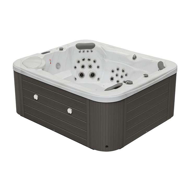 Luxury Spa Danika Elite spa tub with multiple jets and ergonomic seating in dark panel exterior