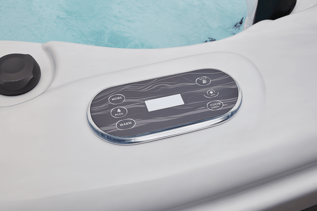 Control panel of the Denali Studio Series Spa with easy navigation buttons for temperature and jets