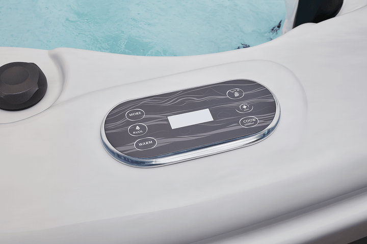 Control panel of the Denali Studio Series Spa with easy navigation buttons for temperature and jets