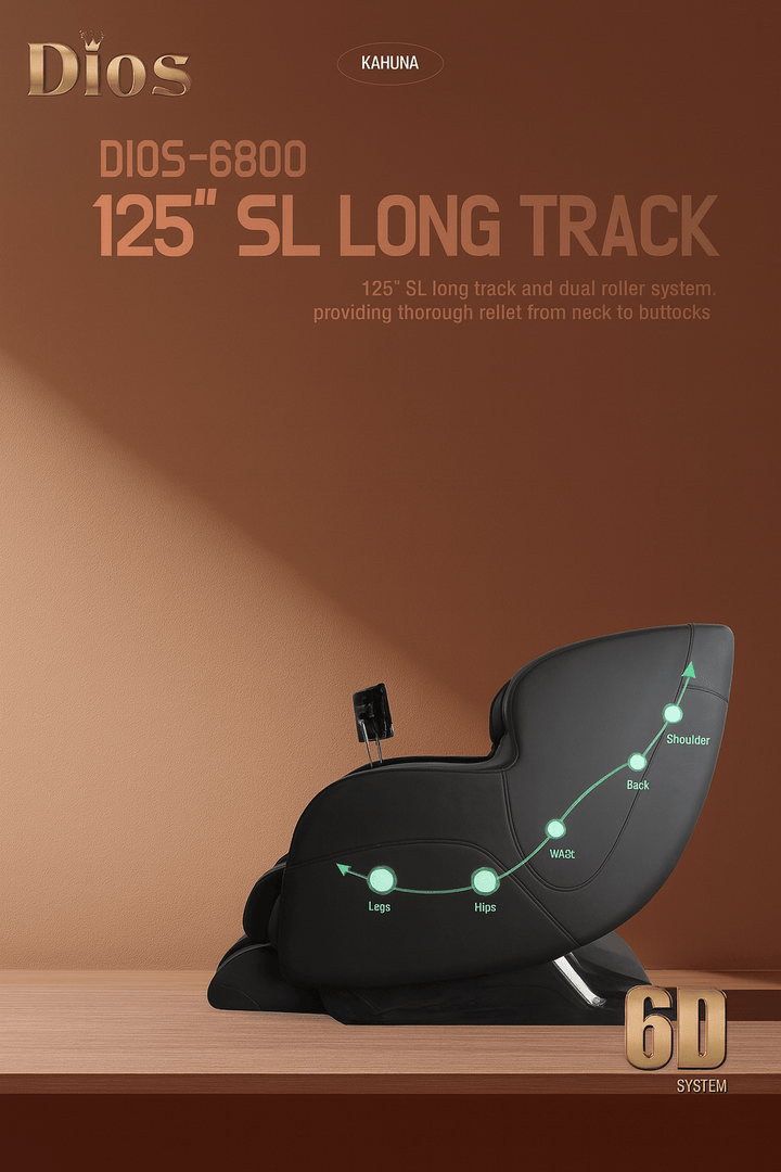 Kahuna luxury home spa massage chair with a 125 inch SL long track system for targeted back relief