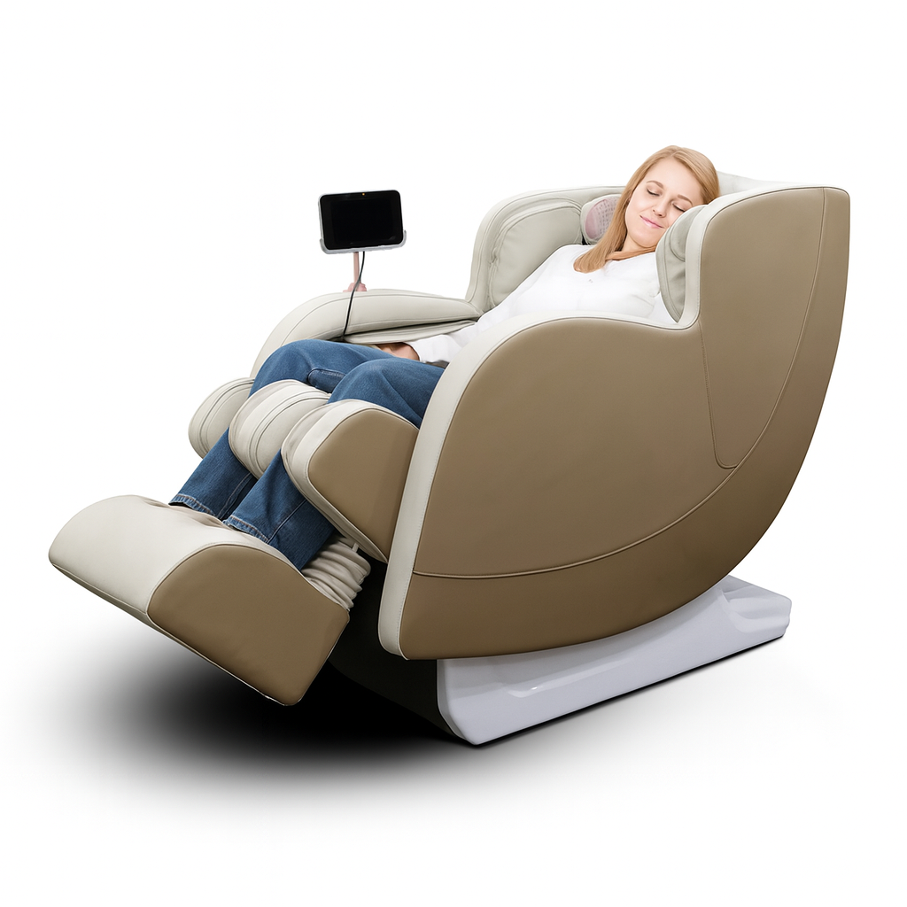 Kahuna luxury home spa massage chair in beige with adjustable reclining feature for ultimate relaxation