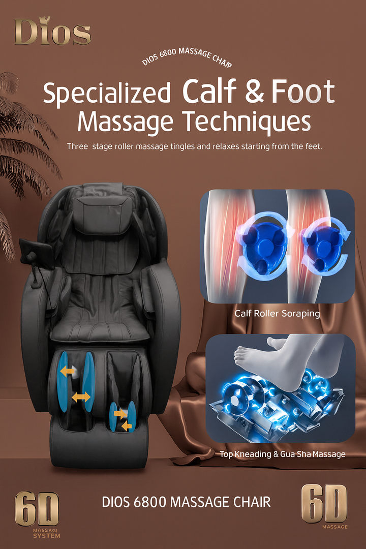 Kahuna Dios 6800 luxury home spa massage chair featuring specialized calf and foot massage techniques