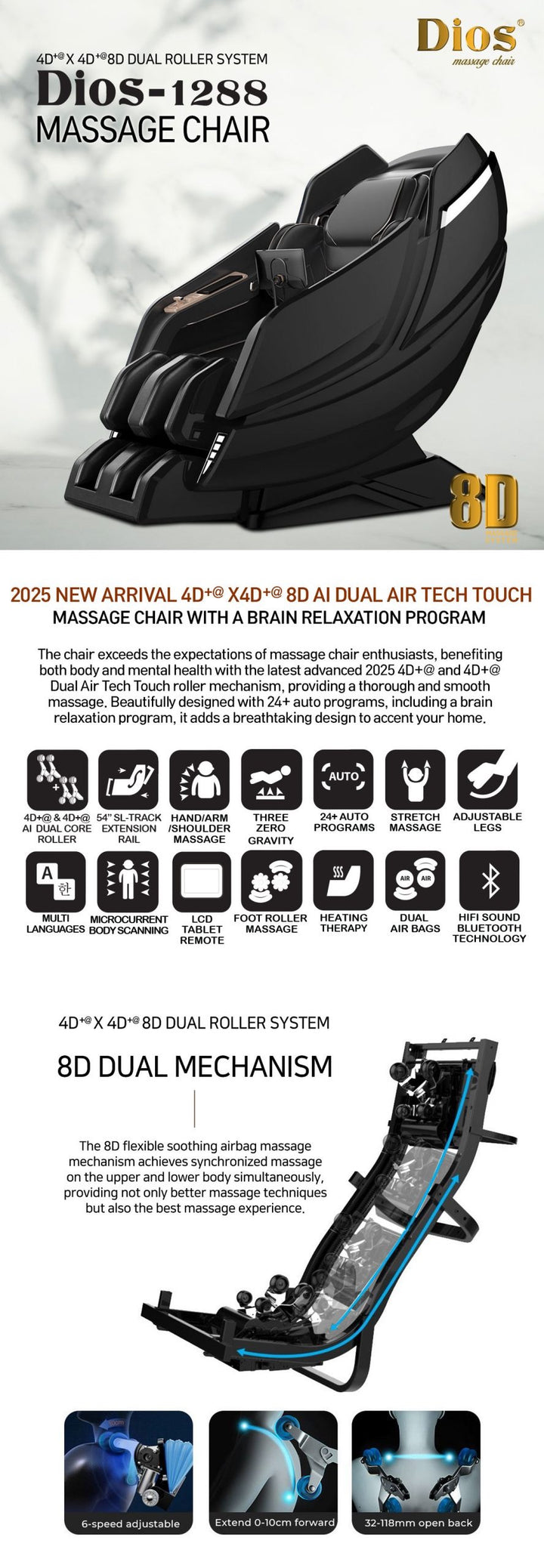 Kahuna luxury massage chair 8D with advanced 4D and 8D dual roller system for enhanced relaxation