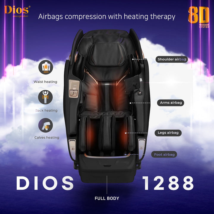 Kahuna Dios 1288 luxury massage chair 8D featuring airbag compression and heating therapy