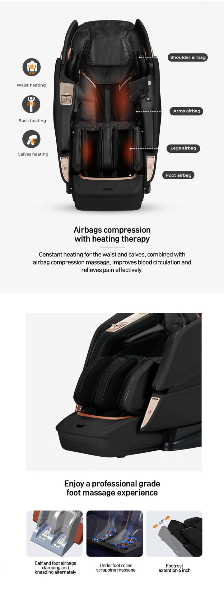Kahuna luxury massage chair 8D with airbag compression and heating therapy for optimal relaxation