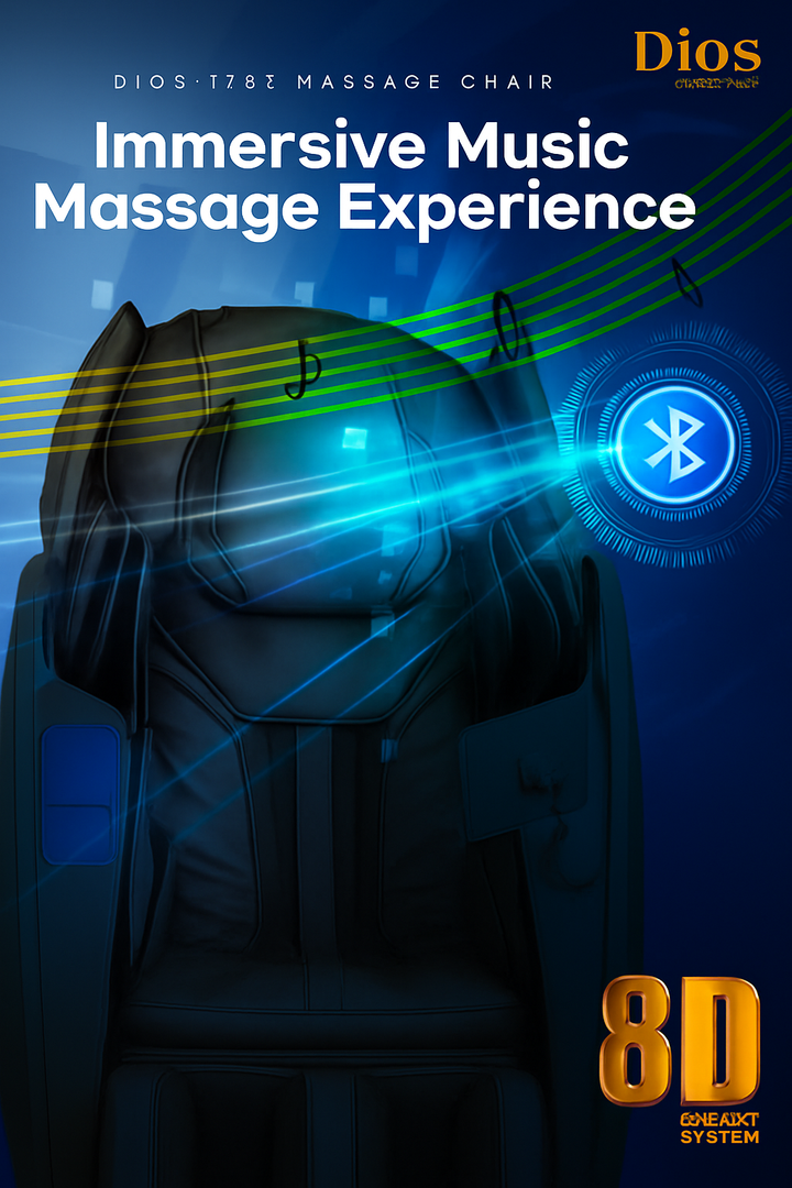 Kahuna luxury massage chair 8D featuring an immersive music massage experience with Bluetooth connectivity
