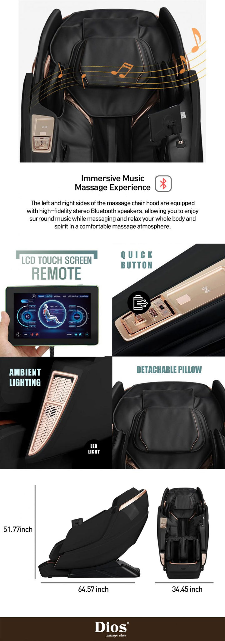 Kahuna luxury massage chair 8D with immersive music and LCD touch screen remote for ultimate relaxation
