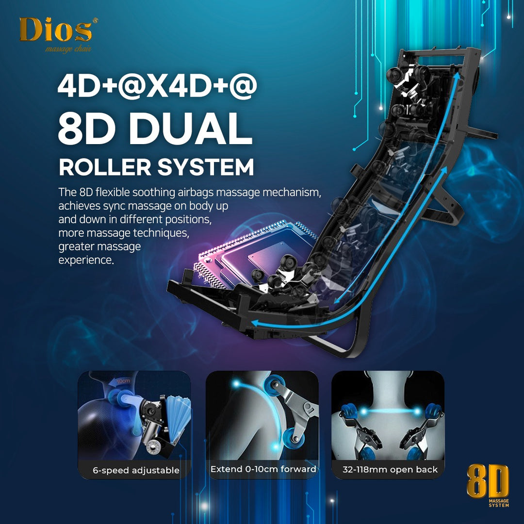 Kahuna luxury massage chair 8D featuring a dual roller system for versatile massage techniques