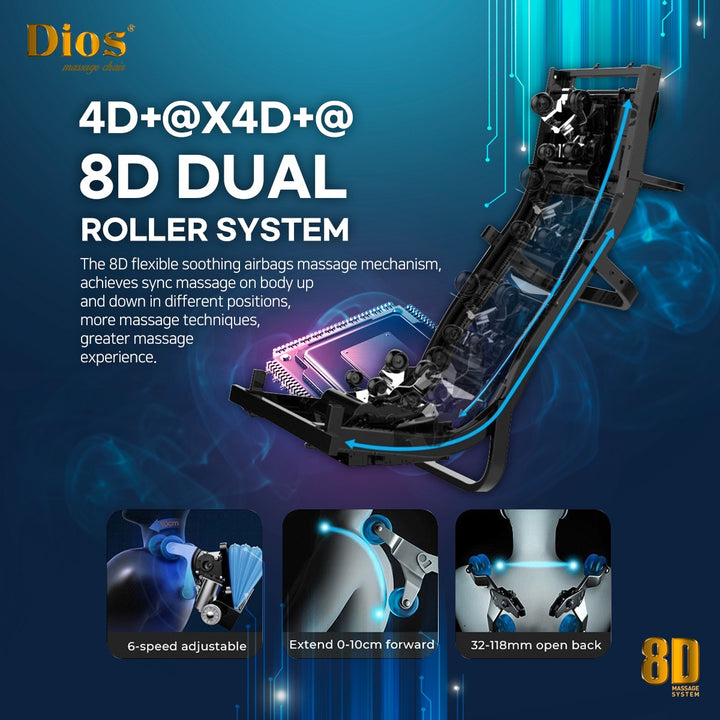 Kahuna luxury massage chair 8D featuring a dual roller system for versatile massage techniques