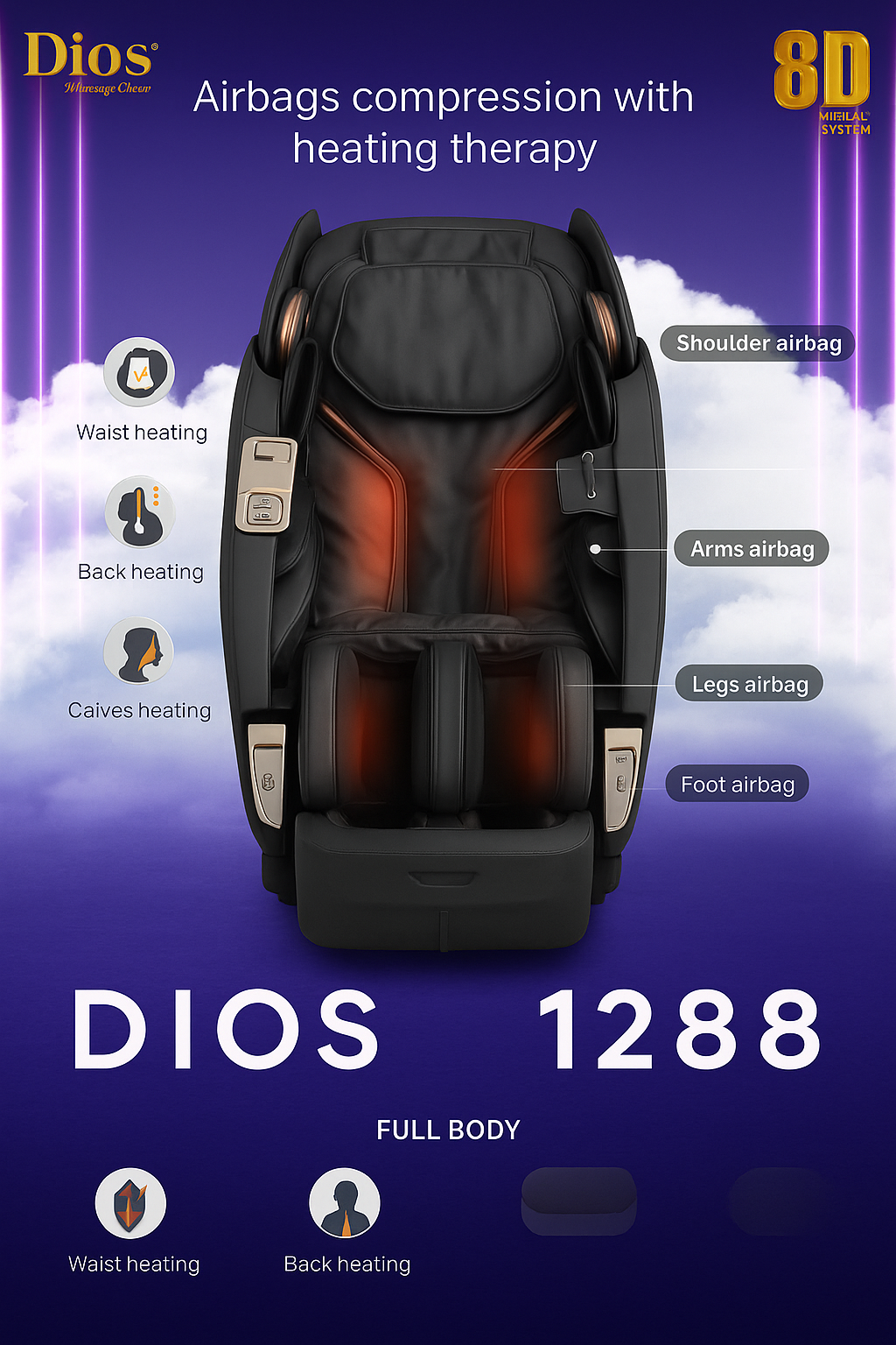 Kahuna luxury massage chair 8D featuring full body air compression and heating therapy options