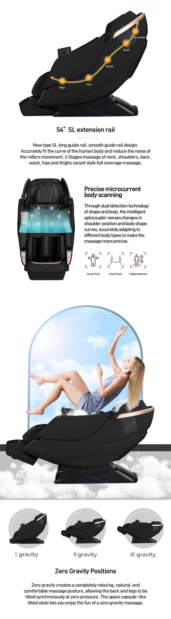Kahuna luxury massage chair 8D with SL extension rail and innovative body scanning technology