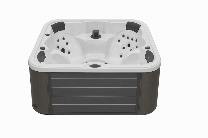 Luxury Spa Eclipse Studio Series hot tub with white interior and dark exterior panels
