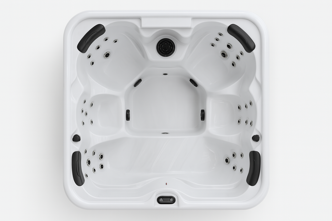 Top view of Luxury Spa Eclipse Studio Series hot tub with multiple seats and jet arrangements
