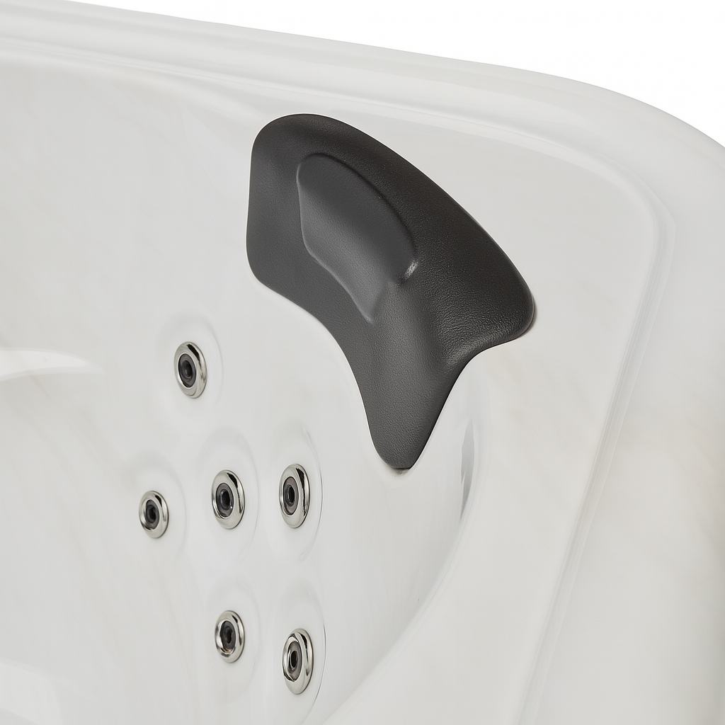 Luxury Spa Eclipse Studio Series hot tub white interior with black headrest and multiple jets