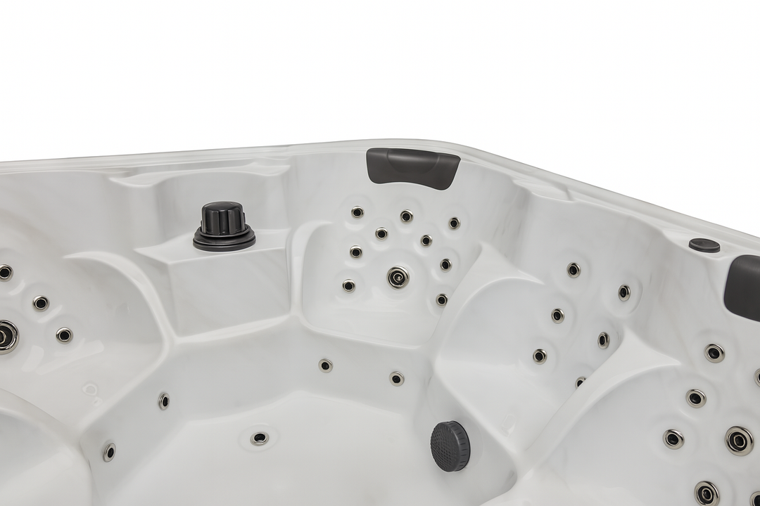 Luxury Spa Eclipse Studio Series hot tub interior with multiple jets and white finish