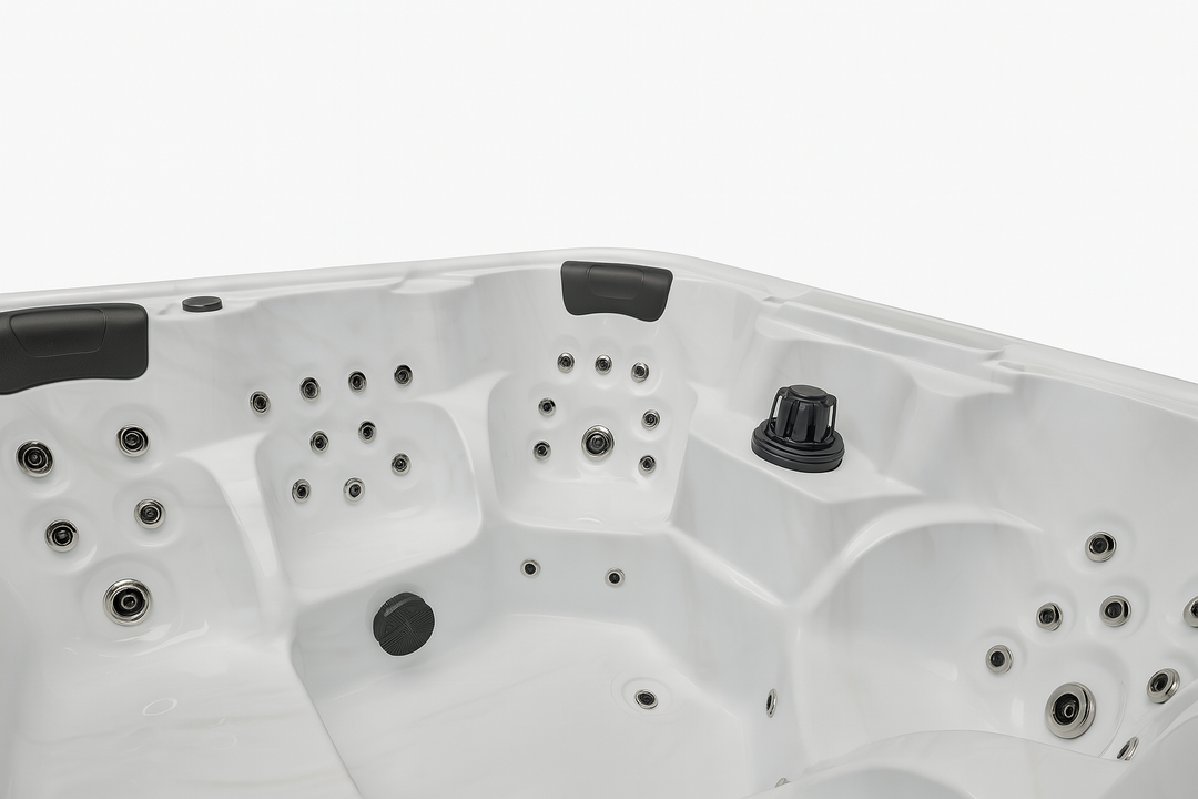 Luxury Spa Eclipse Studio Series hot tub interior with multiple jets and padded headrests