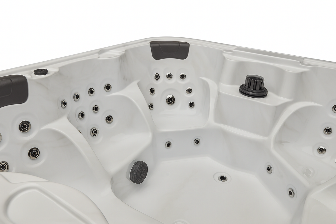 Interior view of Luxury Spa Eclipse Studio Series hot tub with multiple jet seats and ergonomic design