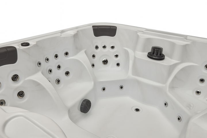 Interior view of Luxury Spa Eclipse Studio Series hot tub with multiple jet seats and ergonomic design