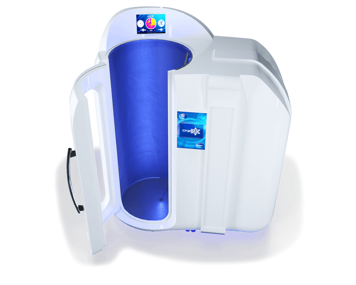 Vacuactivus electric cryotherapy chamber for home spa with sleek design and interior lighting