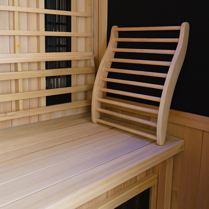 Finnmark ergonomic spa back support made of smooth light wood slats for sauna comfort