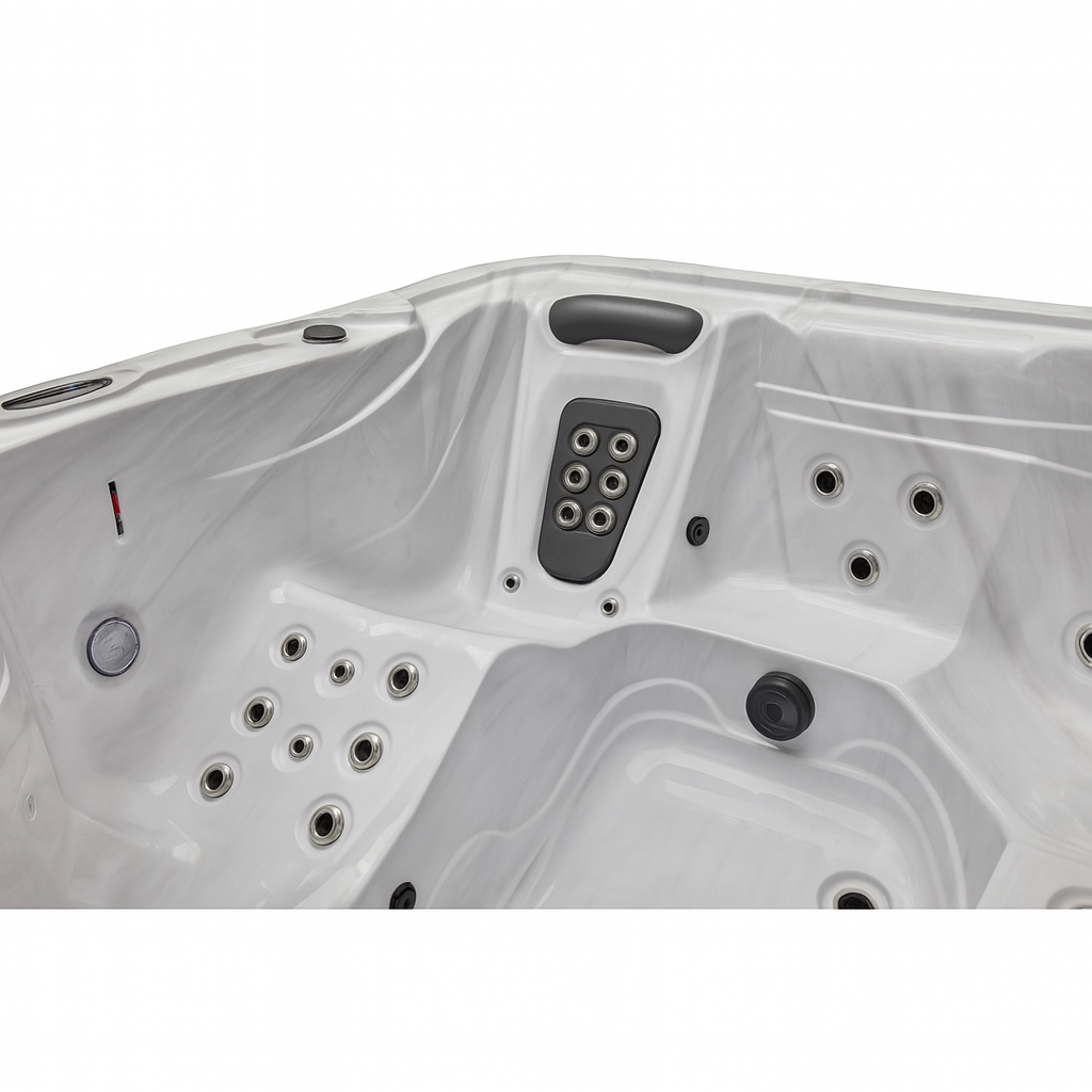 Close-up of gray Estes Studio Series spa hot tub interior with multiple jet nozzles by Luxury Spa