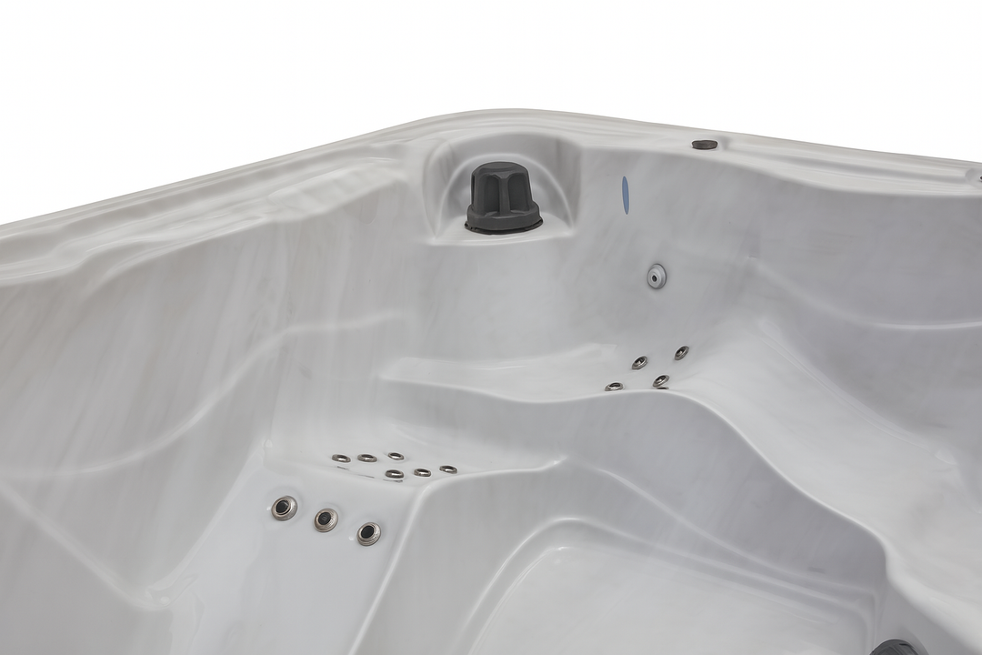 Close-up of white Estes Studio Series spa hot tub interior with multiple jet nozzles by Luxury Spa