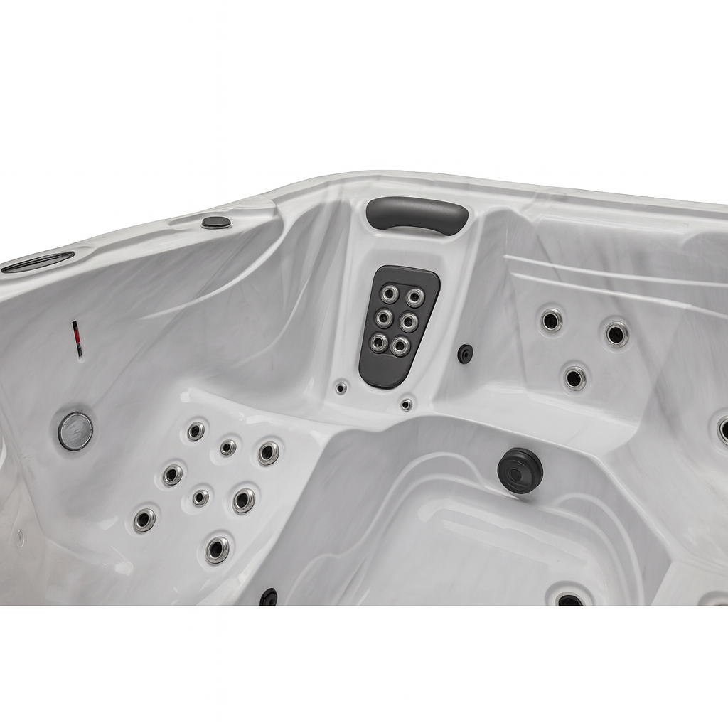 Estes Studio Series spa interior view showcasing jets and ergonomic seating for relaxation