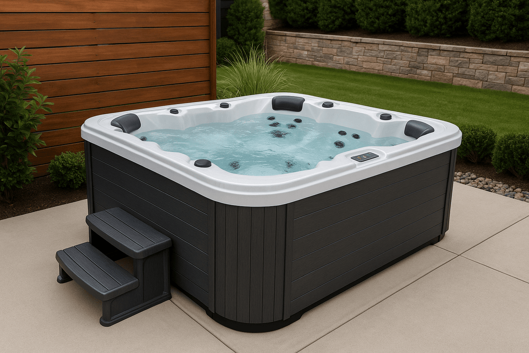 Estes Studio Series spa with a sleek design and relaxing water jets in a serene outdoor setting