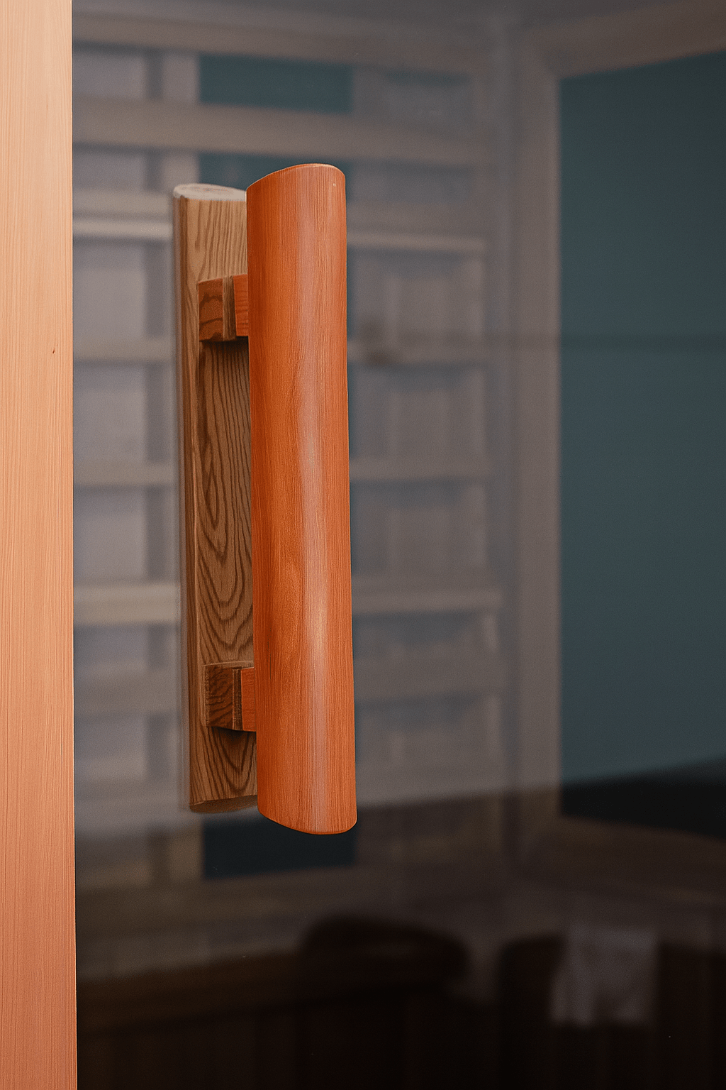 Finnmark FD-1 Full-Spectrum Infrared Sauna door handle made of natural wood for easy access