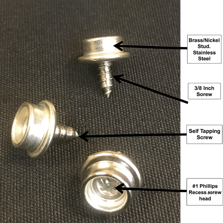 Finnmark FD-2 sauna cover accessory with brass nickel stud and self tapping screw details