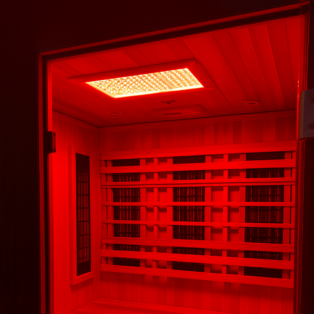 Finnmark FD-4 Trinity Infrared Sauna Interior with Red Light and Sleek Design
