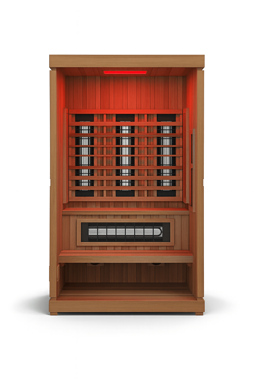 Finnmark FD-4 Trinity Infrared Sauna with three heating elements and a sleek wooden design