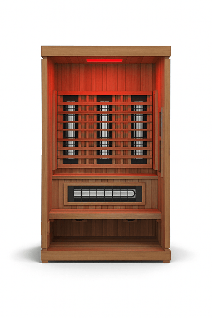 Finnmark FD-4 Trinity Infrared Sauna with three heating elements and a sleek wooden design